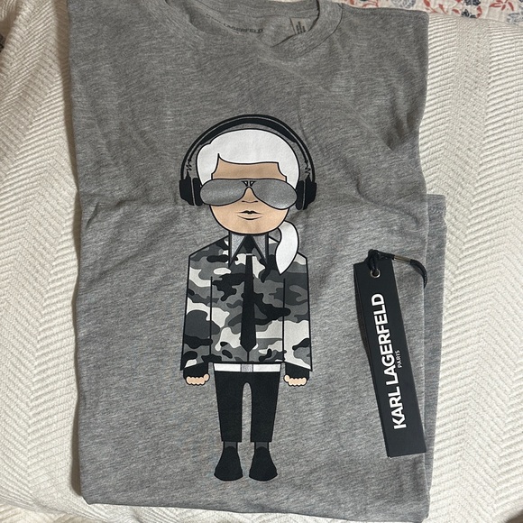 Karl Lagerfeld Gray Graphic Tee with Camouflage Design - Picture 1 of 1